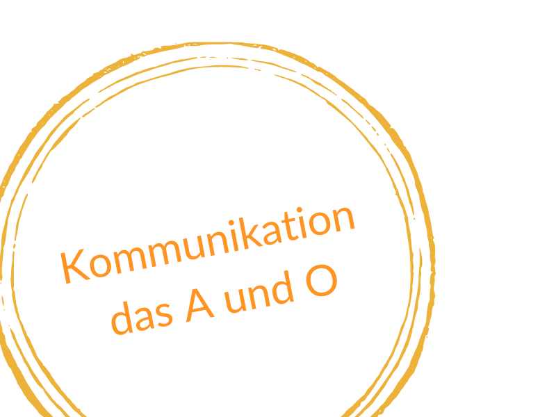 Ein Kreis in dem Steht Kommunikation das A und O